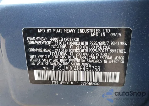 2016 Subaru Forester 2.5I Premium from USA, damaged, VIN JF2SJADC4GH460758